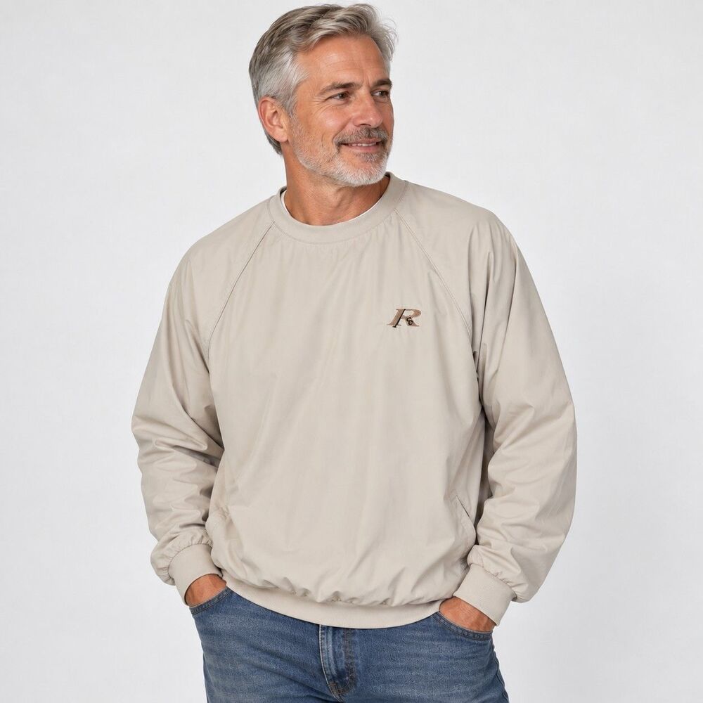 Slazenger Mens L Golf Windshirt Pullover Beige Lightweight Retro Embroidered Y2K